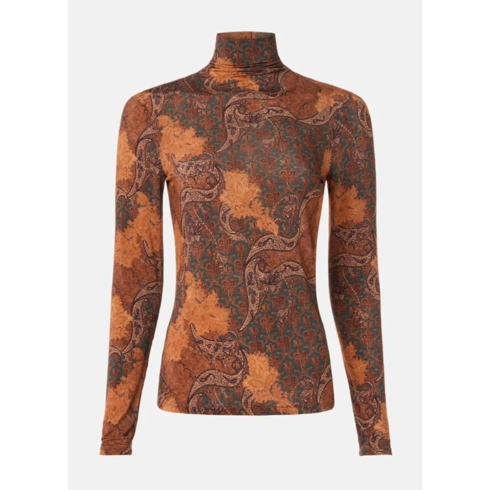 Ulla Johnson Orange Paisley Damask Turtleneck Long Sleeve Top Small